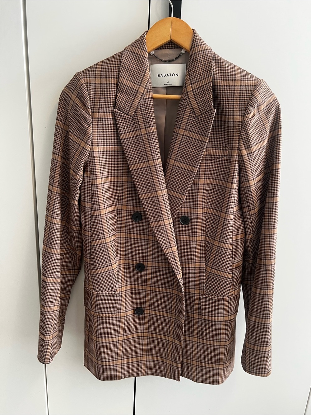 Babaton Plaid Double-Breasted Blazer - Brown/Tan